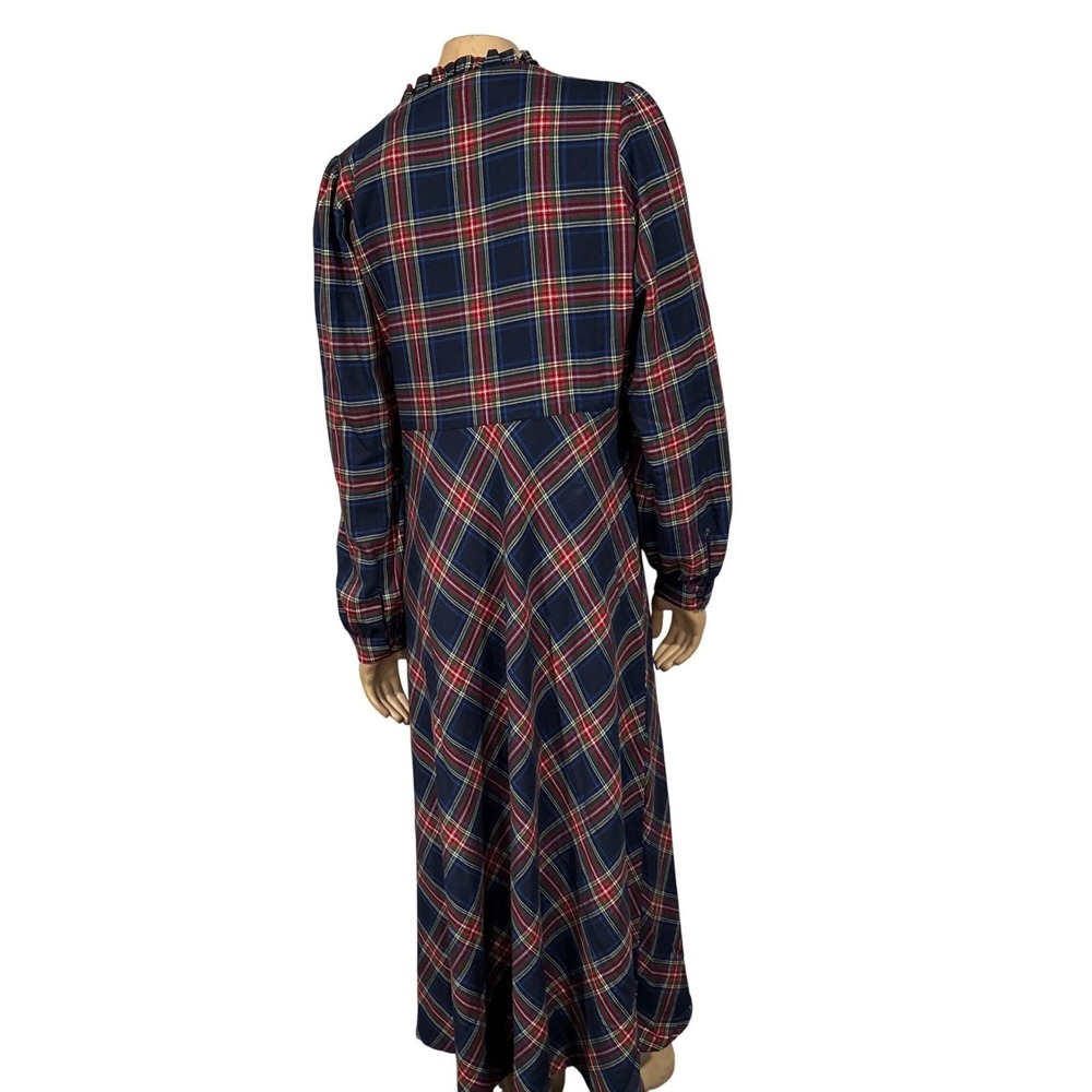 Boden Navy Red Tartan Plaid Ruffle V-Neck Midi Dress Long Sleeve Size 12R - Picture 11 of 12